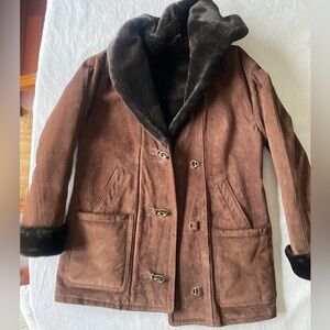 MODA Intl size M brown suede faux fur coat